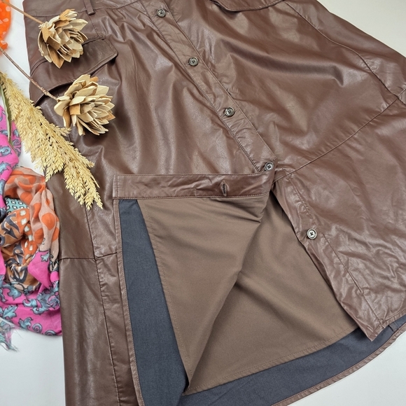 Banana Republic Brown Faux Leather Midi A-line Skirt Sz 16 - Picture 5 of 8